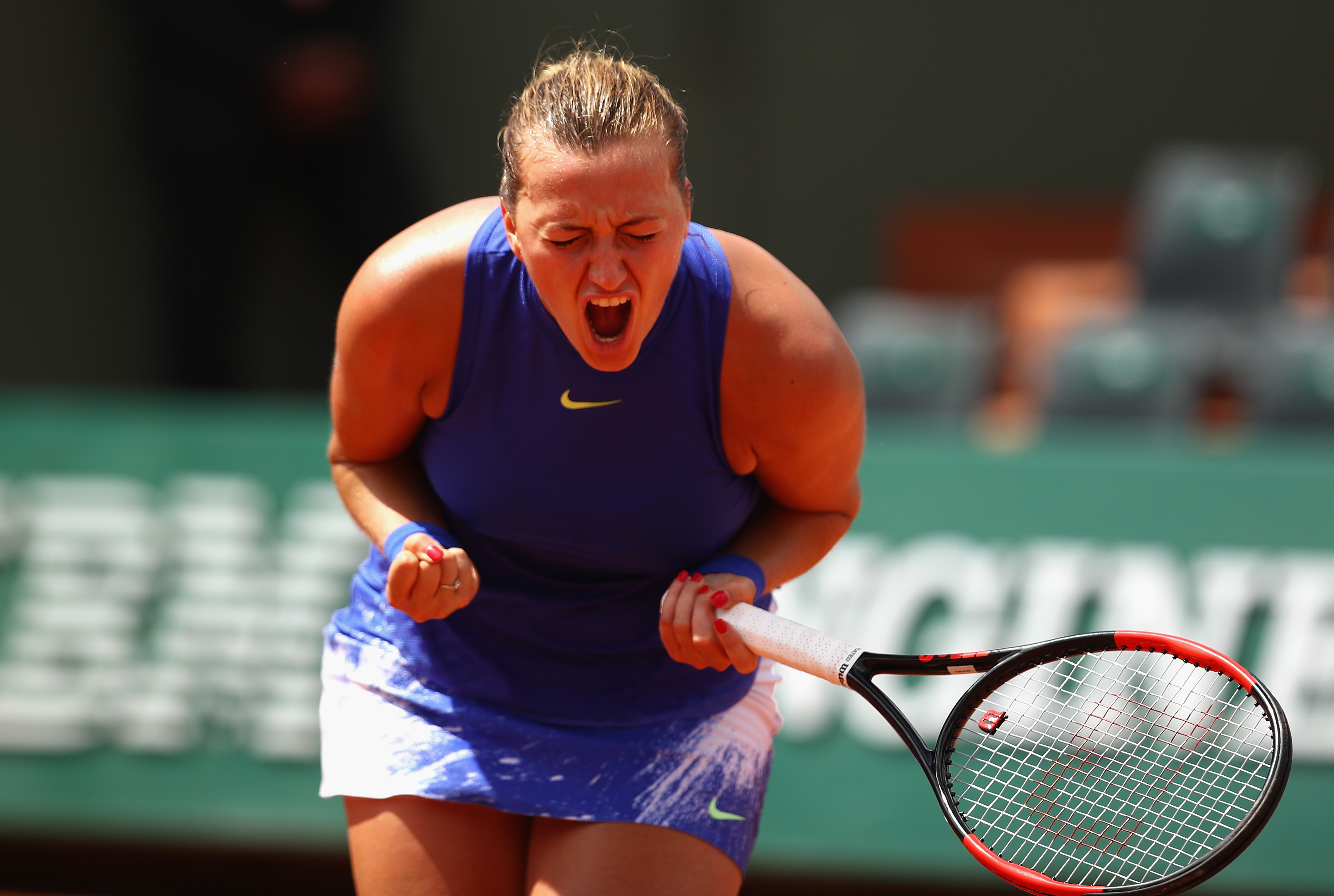PARIS, FRANCE - MAY 31: Petra Kvitova of The Czech Republic shows her emotions during the ladies singles second round match against Bethanie Mattek-Sands of The United States on day four of the 2017 French Open at Roland Garros on May 31, 2017 in Paris, France. (Photo by Clive Brunskill/Getty Images)
